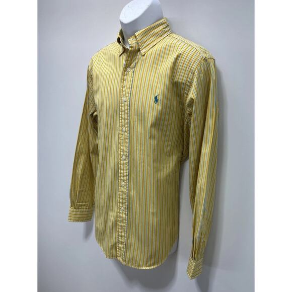RALPH LAUREN CLASSIC FIT BUTTON UP LONG SLEEVE STRIPE YELLOW/BLUE SHIRT Medium - Picture 3 of 7